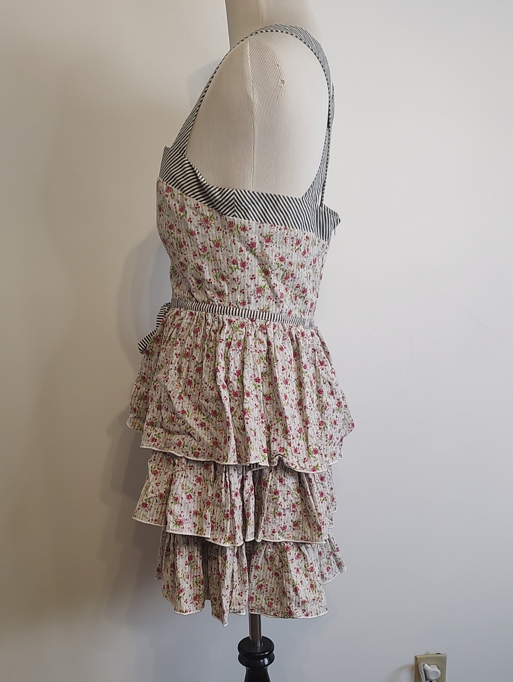 Floral Tiered Sundress with Black Stripe Trim - Picture 4 of 8